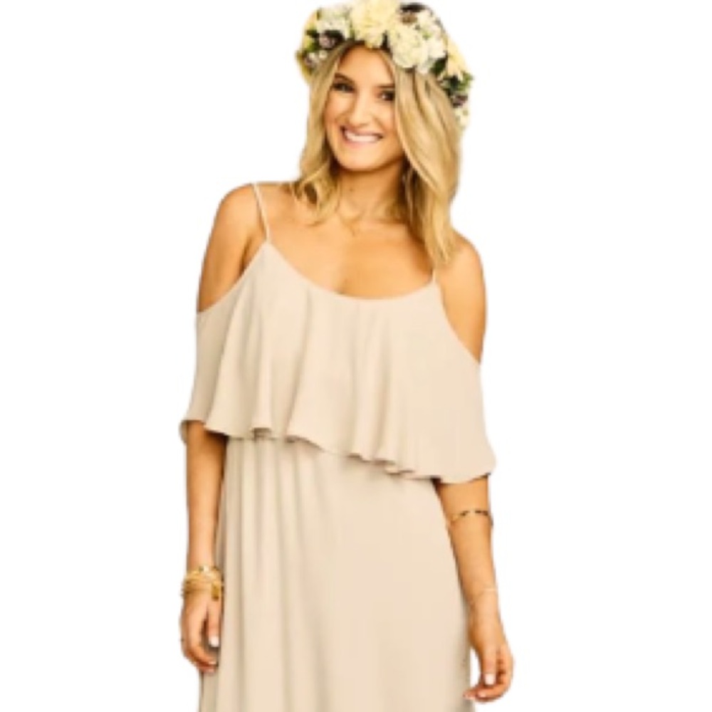 Show Me Your Mumu Caitlin Maxi In Soft Beige Chiffon Size XL New - Picture 3 of 7